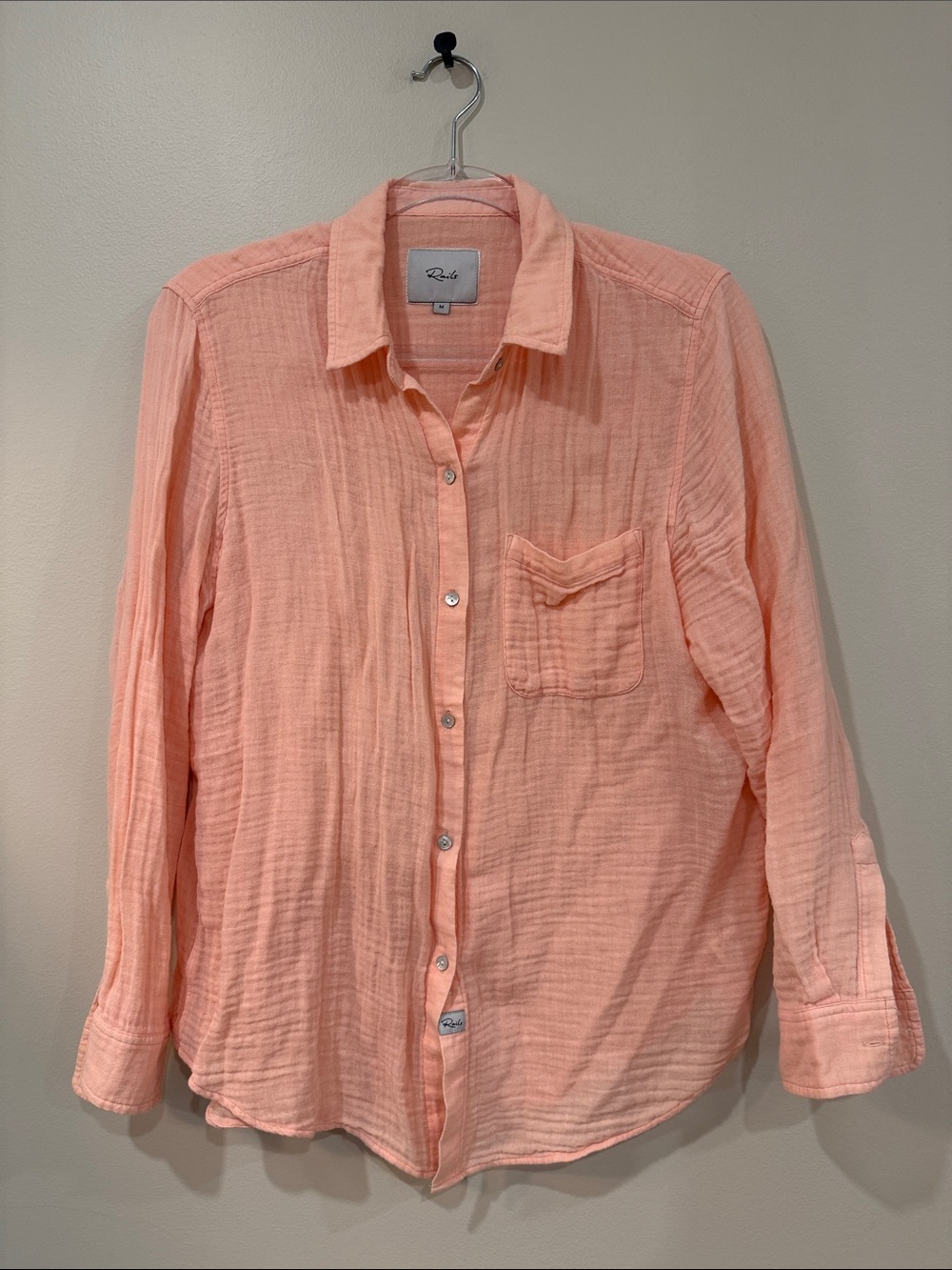 Rails Ellis Peach Lightweight Cotton Gauze Button-Front Shirt Flamingo